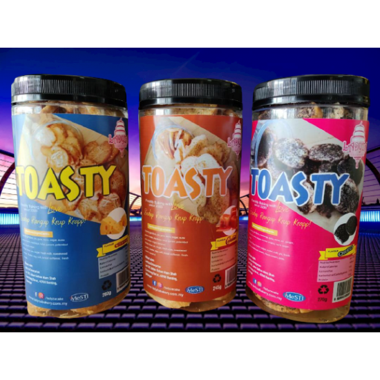 Toasty Krunch - Snek roti yang di bakar rangup krup krapp dengan 3 perisa premium